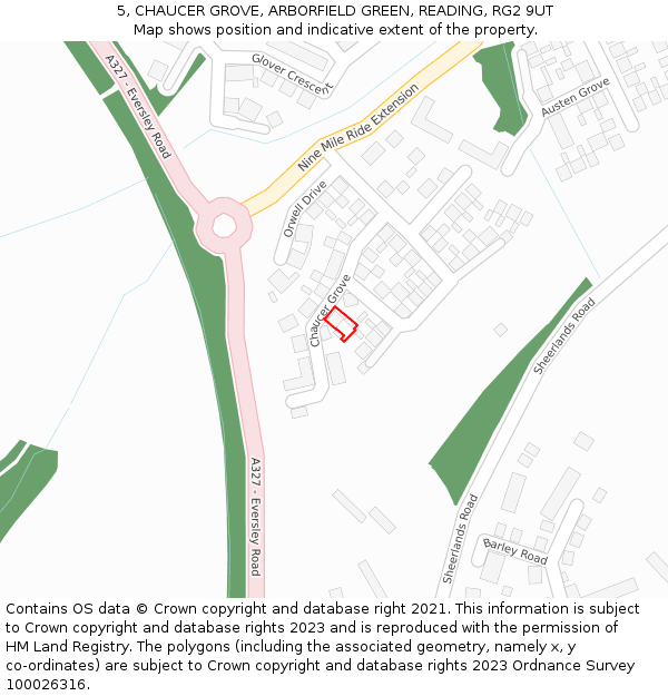 5, CHAUCER GROVE, ARBORFIELD GREEN, READING, RG2 9UT: Location map and indicative extent of plot