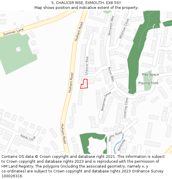 5, CHAUCER RISE, EXMOUTH, EX8 5SY: Location map and indicative extent of plot