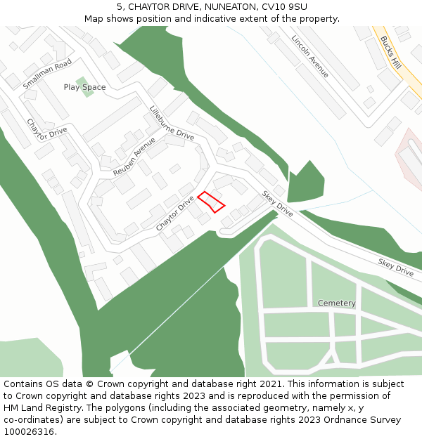 5, CHAYTOR DRIVE, NUNEATON, CV10 9SU: Location map and indicative extent of plot