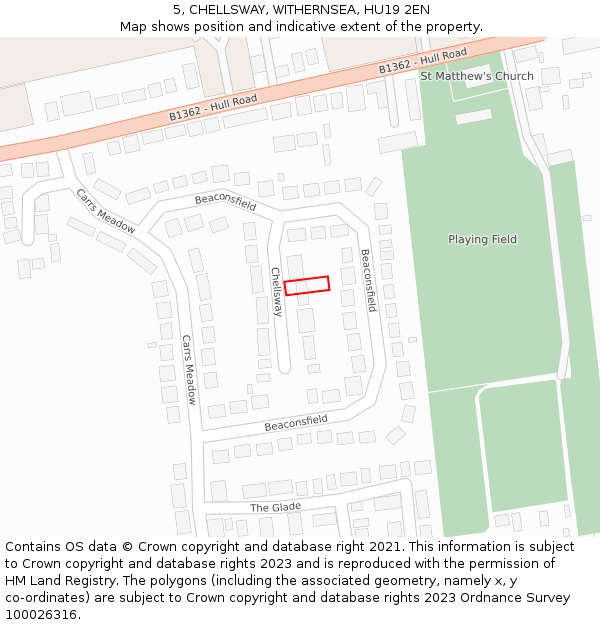 5, CHELLSWAY, WITHERNSEA, HU19 2EN: Location map and indicative extent of plot