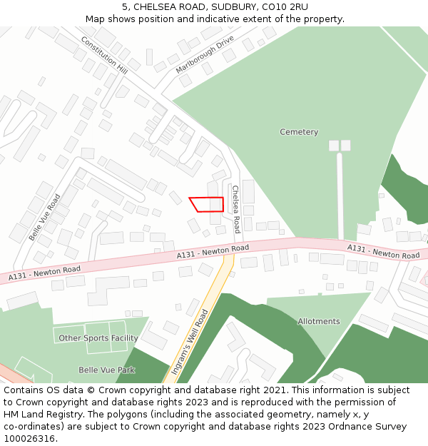 5, CHELSEA ROAD, SUDBURY, CO10 2RU: Location map and indicative extent of plot