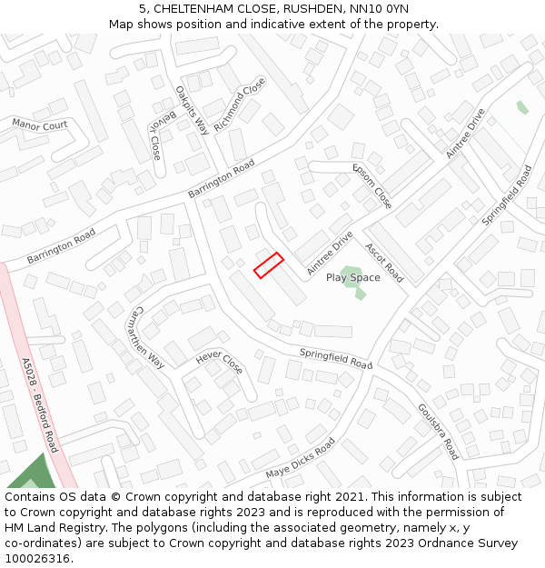 5, CHELTENHAM CLOSE, RUSHDEN, NN10 0YN: Location map and indicative extent of plot