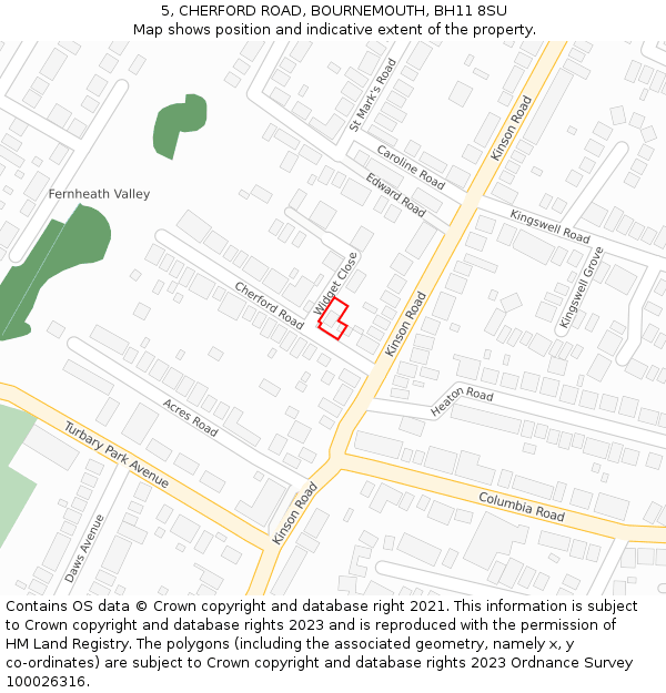 5, CHERFORD ROAD, BOURNEMOUTH, BH11 8SU: Location map and indicative extent of plot