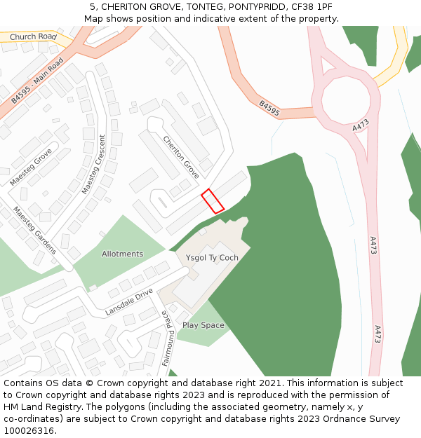 5, CHERITON GROVE, TONTEG, PONTYPRIDD, CF38 1PF: Location map and indicative extent of plot