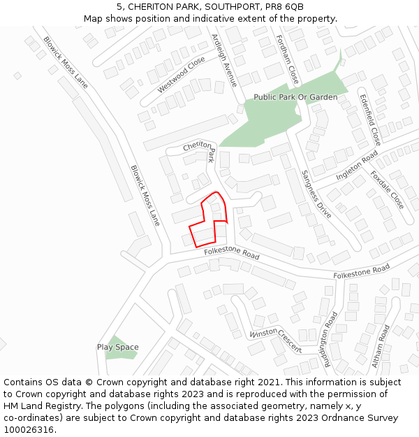 5, CHERITON PARK, SOUTHPORT, PR8 6QB: Location map and indicative extent of plot