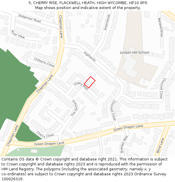 5, CHERRY RISE, FLACKWELL HEATH, HIGH WYCOMBE, HP10 9PS: Location map and indicative extent of plot