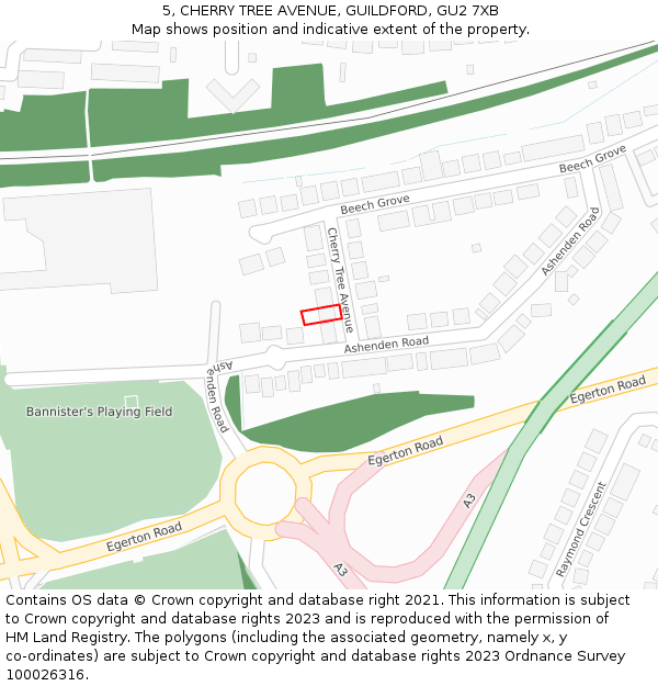 5, CHERRY TREE AVENUE, GUILDFORD, GU2 7XB: Location map and indicative extent of plot