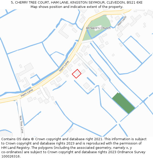 5, CHERRY TREE COURT, HAM LANE, KINGSTON SEYMOUR, CLEVEDON, BS21 6XE: Location map and indicative extent of plot