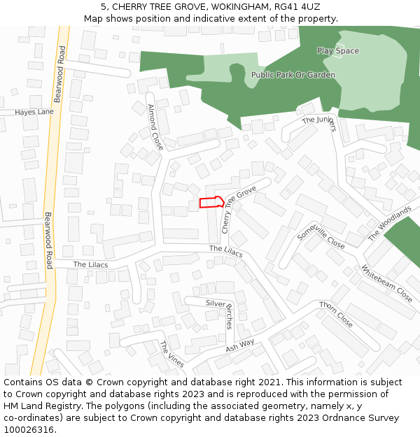 5, CHERRY TREE GROVE, WOKINGHAM, RG41 4UZ: Location map and indicative extent of plot