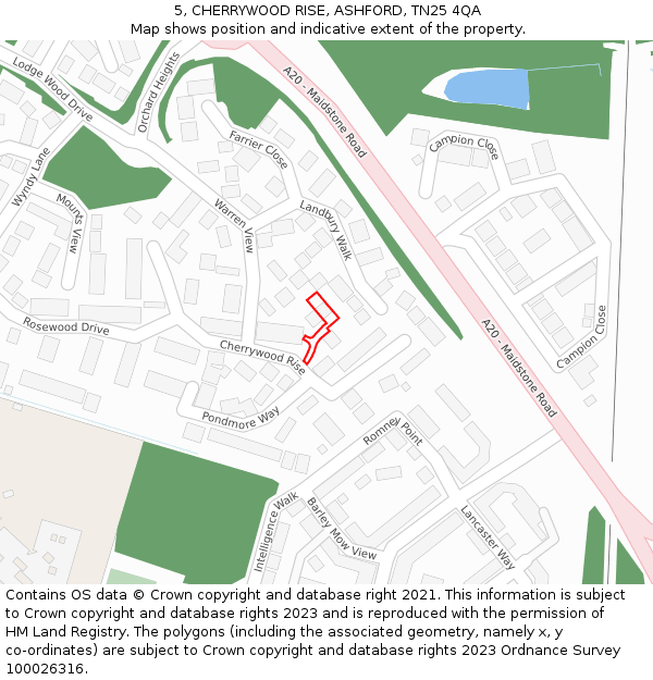5, CHERRYWOOD RISE, ASHFORD, TN25 4QA: Location map and indicative extent of plot
