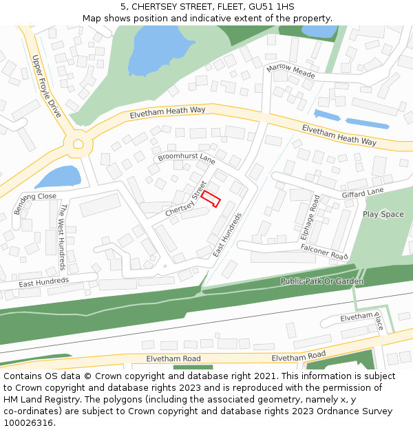 5, CHERTSEY STREET, FLEET, GU51 1HS: Location map and indicative extent of plot