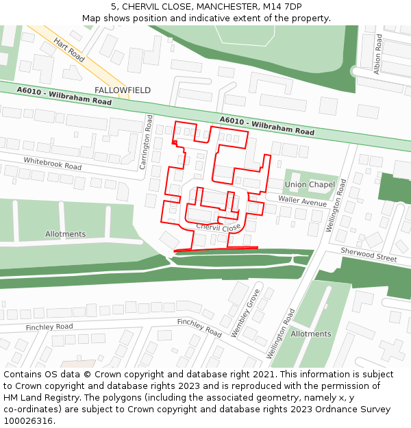 5, CHERVIL CLOSE, MANCHESTER, M14 7DP: Location map and indicative extent of plot