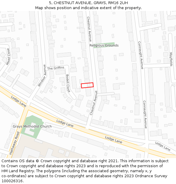 5, CHESTNUT AVENUE, GRAYS, RM16 2UH: Location map and indicative extent of plot