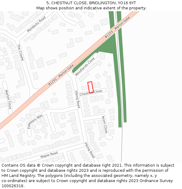 5, CHESTNUT CLOSE, BRIDLINGTON, YO16 6YT: Location map and indicative extent of plot