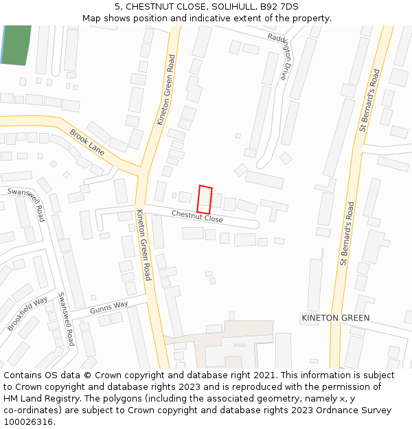 5, CHESTNUT CLOSE, SOLIHULL, B92 7DS: Location map and indicative extent of plot