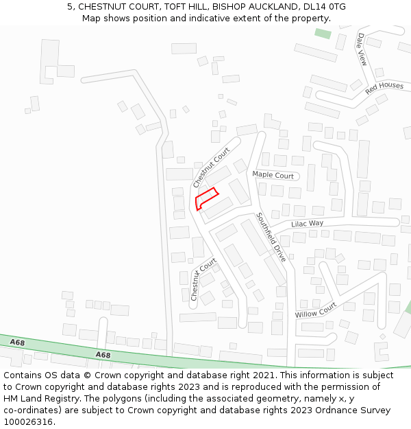 5, CHESTNUT COURT, TOFT HILL, BISHOP AUCKLAND, DL14 0TG: Location map and indicative extent of plot