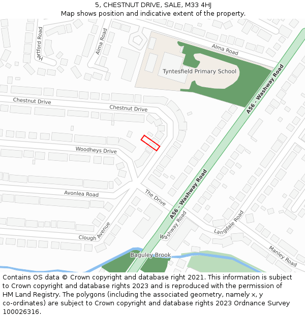 5, CHESTNUT DRIVE, SALE, M33 4HJ: Location map and indicative extent of plot