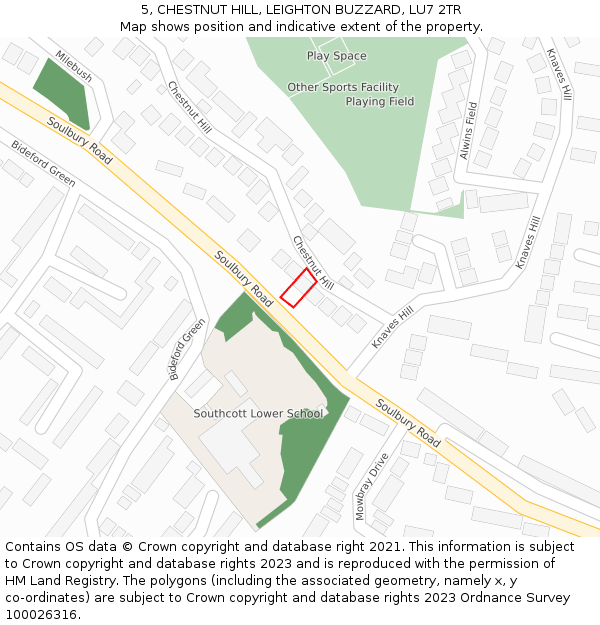 5, CHESTNUT HILL, LEIGHTON BUZZARD, LU7 2TR: Location map and indicative extent of plot