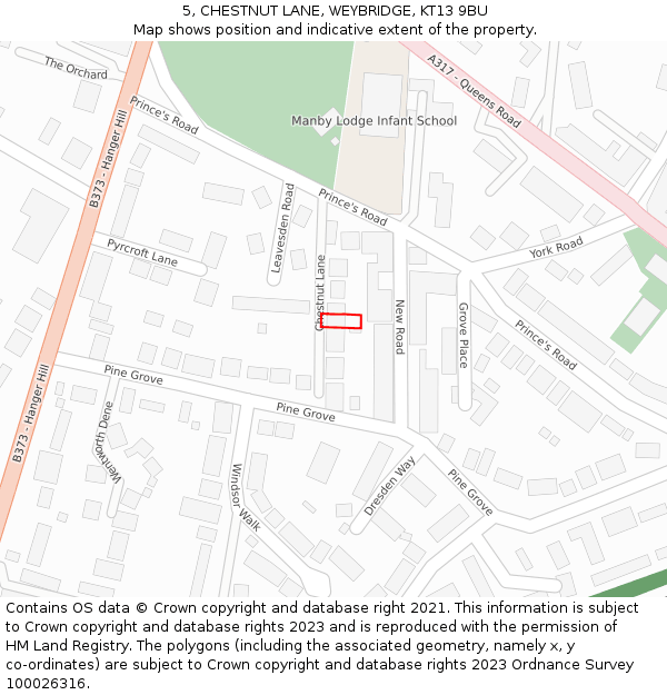 5, CHESTNUT LANE, WEYBRIDGE, KT13 9BU: Location map and indicative extent of plot