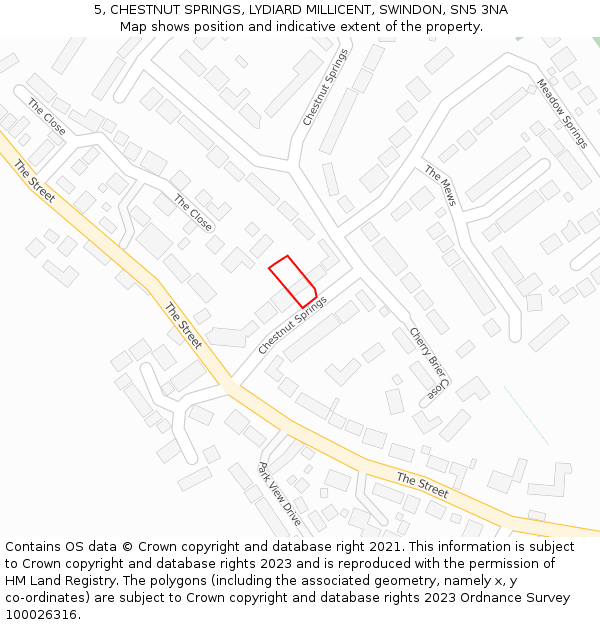 5, CHESTNUT SPRINGS, LYDIARD MILLICENT, SWINDON, SN5 3NA: Location map and indicative extent of plot