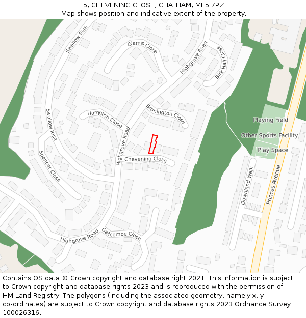 5, CHEVENING CLOSE, CHATHAM, ME5 7PZ: Location map and indicative extent of plot