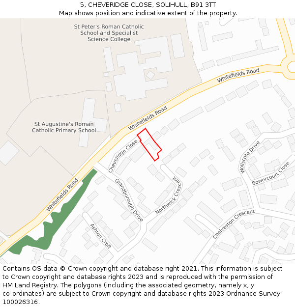 5, CHEVERIDGE CLOSE, SOLIHULL, B91 3TT: Location map and indicative extent of plot