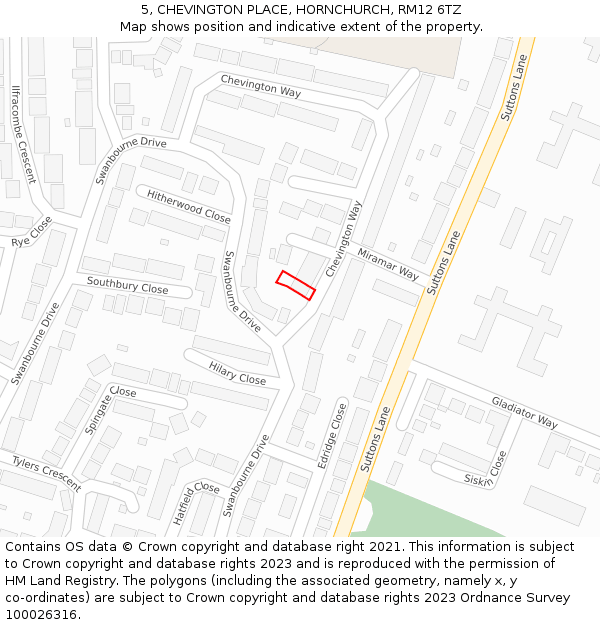 5, CHEVINGTON PLACE, HORNCHURCH, RM12 6TZ: Location map and indicative extent of plot