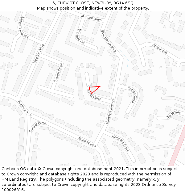 5, CHEVIOT CLOSE, NEWBURY, RG14 6SQ: Location map and indicative extent of plot