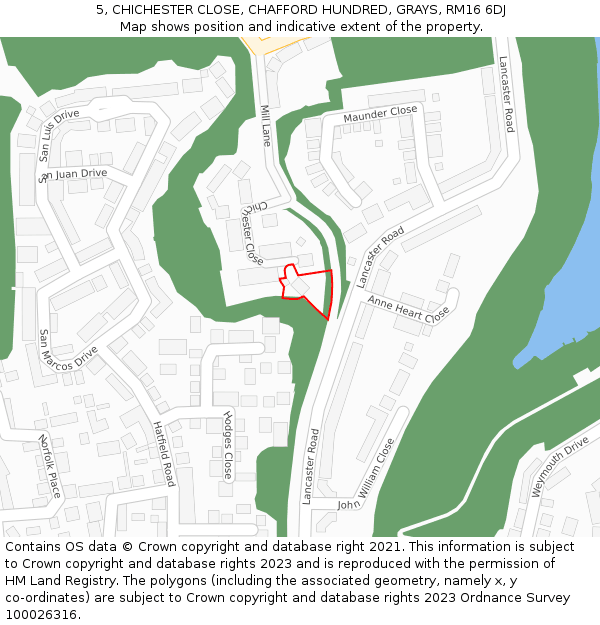 5, CHICHESTER CLOSE, CHAFFORD HUNDRED, GRAYS, RM16 6DJ: Location map and indicative extent of plot