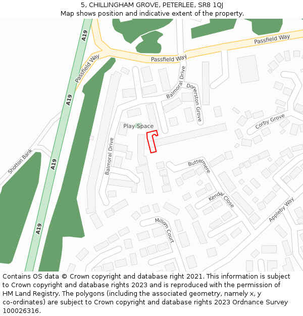 5, CHILLINGHAM GROVE, PETERLEE, SR8 1QJ: Location map and indicative extent of plot