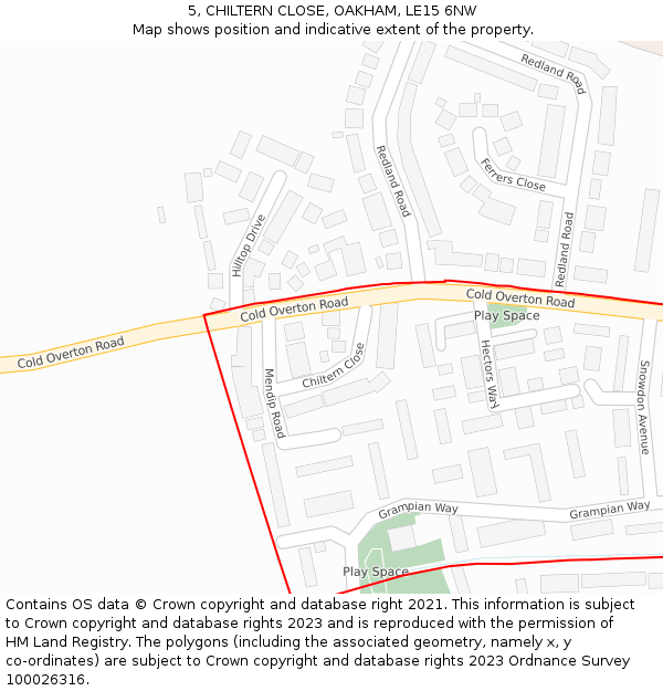 5, CHILTERN CLOSE, OAKHAM, LE15 6NW: Location map and indicative extent of plot