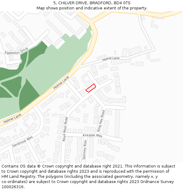 5, CHILVER DRIVE, BRADFORD, BD4 0TS: Location map and indicative extent of plot