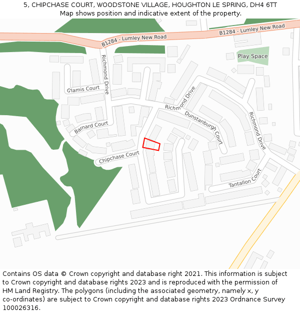 5, CHIPCHASE COURT, WOODSTONE VILLAGE, HOUGHTON LE SPRING, DH4 6TT: Location map and indicative extent of plot