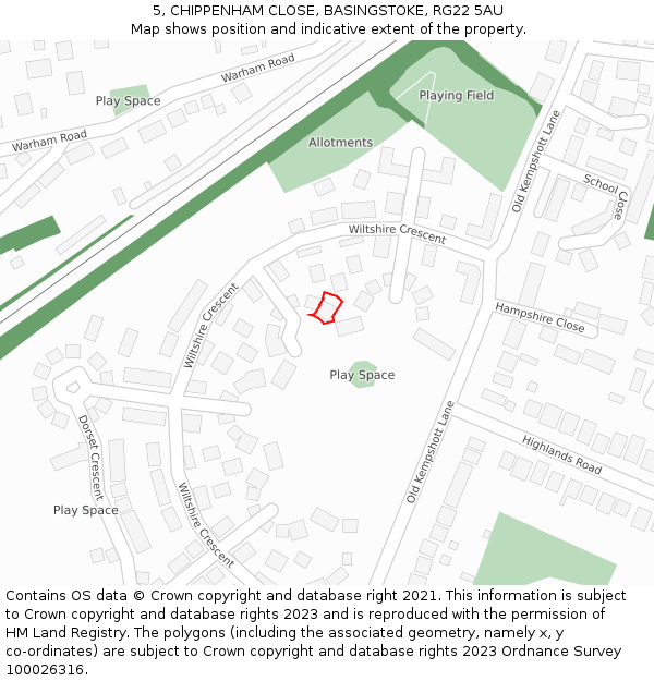 5, CHIPPENHAM CLOSE, BASINGSTOKE, RG22 5AU: Location map and indicative extent of plot