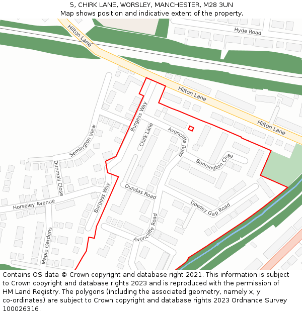 5, CHIRK LANE, WORSLEY, MANCHESTER, M28 3UN: Location map and indicative extent of plot