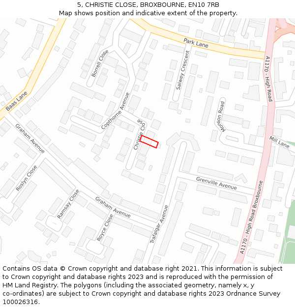 5, CHRISTIE CLOSE, BROXBOURNE, EN10 7RB: Location map and indicative extent of plot