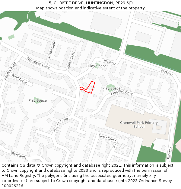 5, CHRISTIE DRIVE, HUNTINGDON, PE29 6JD: Location map and indicative extent of plot