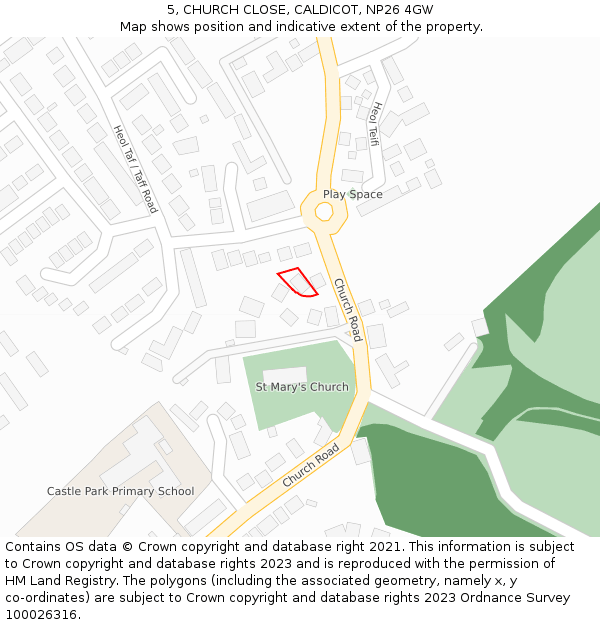 5, CHURCH CLOSE, CALDICOT, NP26 4GW: Location map and indicative extent of plot