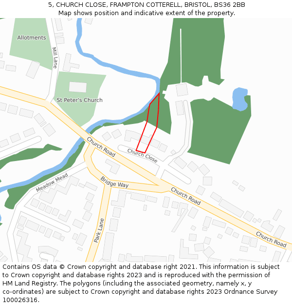 5, CHURCH CLOSE, FRAMPTON COTTERELL, BRISTOL, BS36 2BB: Location map and indicative extent of plot