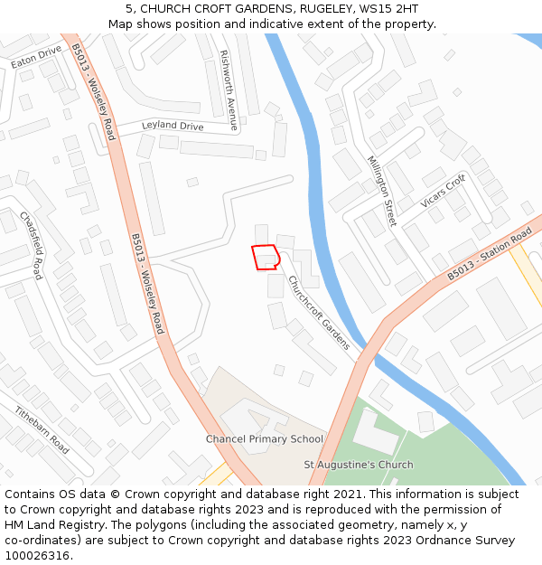 5, CHURCH CROFT GARDENS, RUGELEY, WS15 2HT: Location map and indicative extent of plot