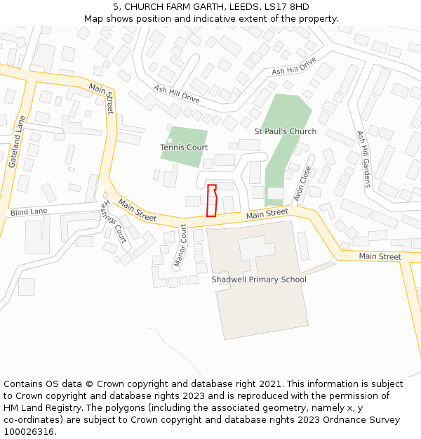 5, CHURCH FARM GARTH, LEEDS, LS17 8HD: Location map and indicative extent of plot