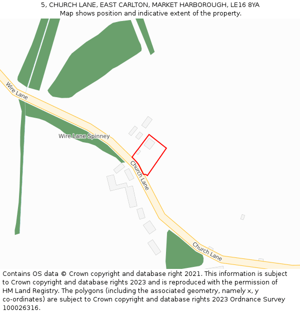 5, CHURCH LANE, EAST CARLTON, MARKET HARBOROUGH, LE16 8YA: Location map and indicative extent of plot