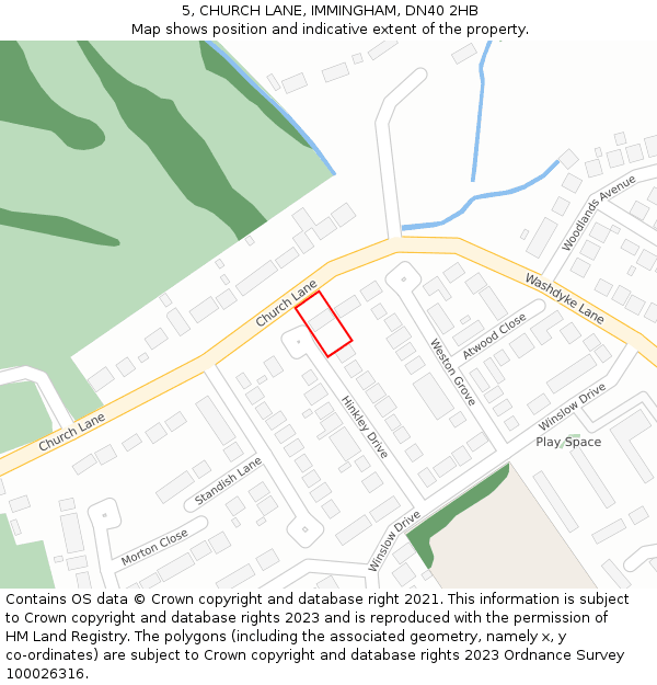 5, CHURCH LANE, IMMINGHAM, DN40 2HB: Location map and indicative extent of plot