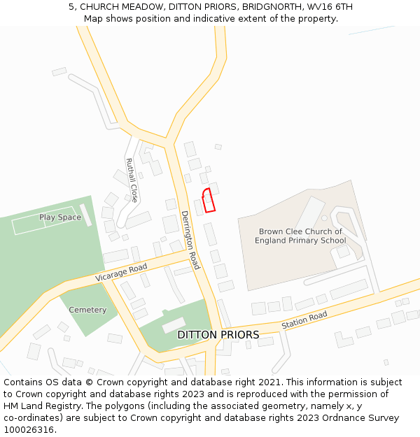 5, CHURCH MEADOW, DITTON PRIORS, BRIDGNORTH, WV16 6TH: Location map and indicative extent of plot