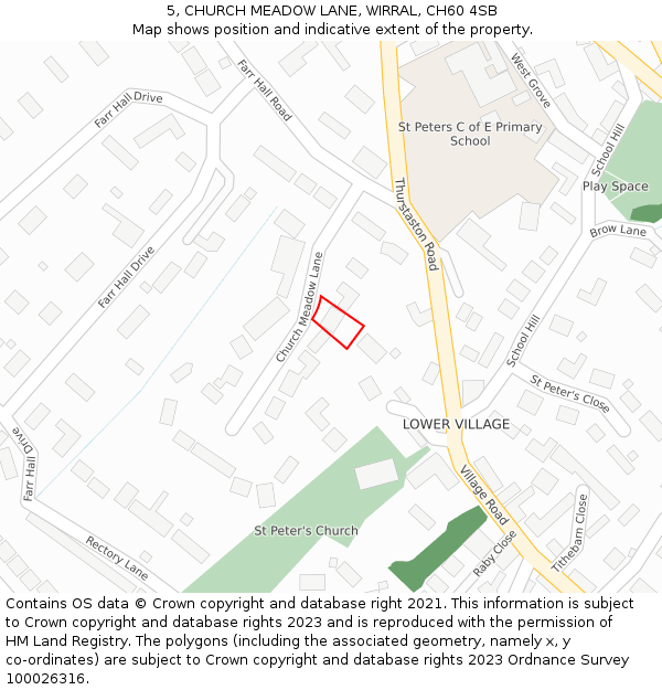 5, CHURCH MEADOW LANE, WIRRAL, CH60 4SB: Location map and indicative extent of plot