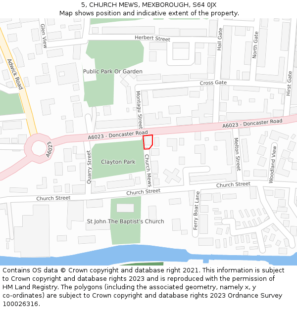 5, CHURCH MEWS, MEXBOROUGH, S64 0JX: Location map and indicative extent of plot