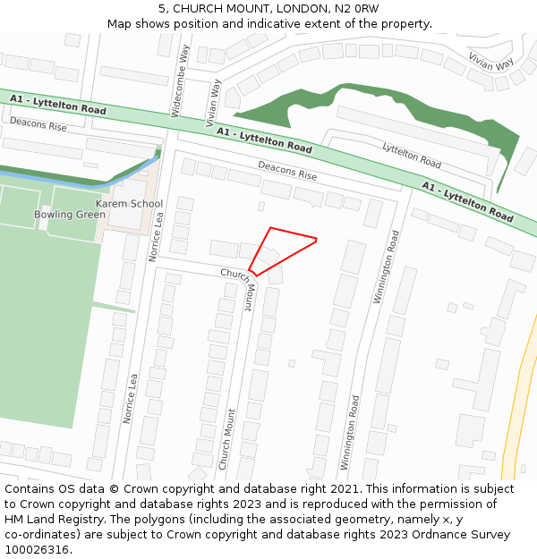 5, CHURCH MOUNT, LONDON, N2 0RW: Location map and indicative extent of plot