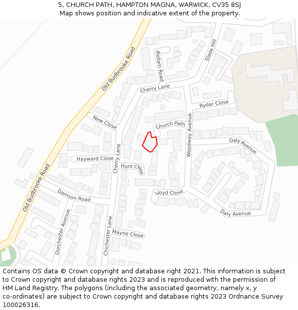 5, CHURCH PATH, HAMPTON MAGNA, WARWICK, CV35 8SJ: Location map and indicative extent of plot