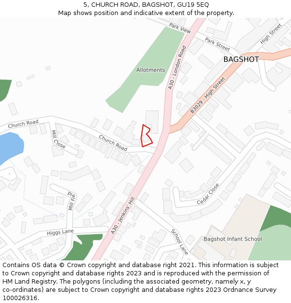 5, CHURCH ROAD, BAGSHOT, GU19 5EQ: Location map and indicative extent of plot