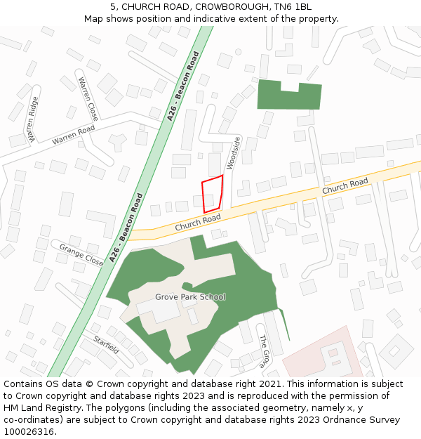 5, CHURCH ROAD, CROWBOROUGH, TN6 1BL: Location map and indicative extent of plot